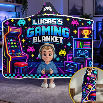 Custom Arcade Gamer Gifts for Kids - Personalized Wearable Blanket Hoodie