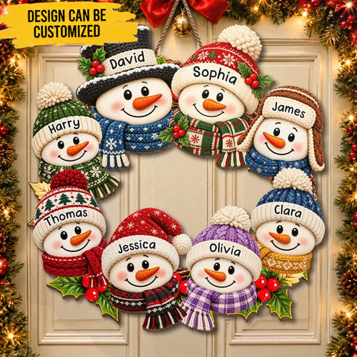 Custom Name Christmas Snowman Family Decor - Personalized Custom Shaped Wood Sign