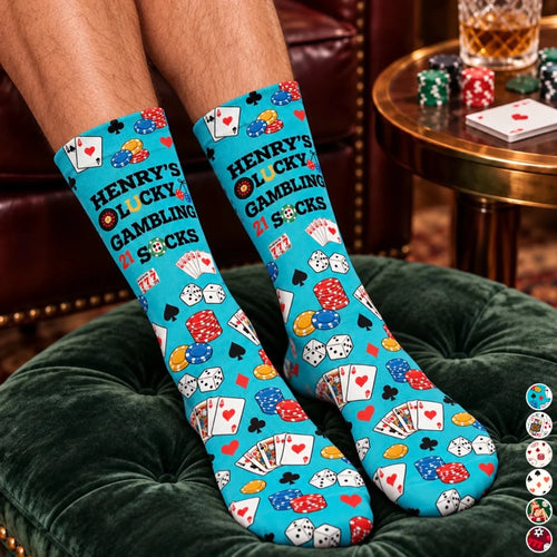Custom Name Lucky Gambling Gifts for Card Players - Personalized Middle Tube Socks