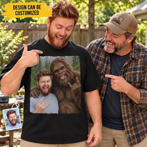 Custom Photo Funny Bigfoot Selfie Gifts for Men and Women - Personalized Comfort T-Shirt