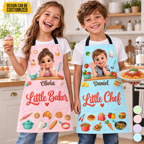 Custom Name Little Baker and Chef Gifts for Kids - Personalized Apron With Pocket