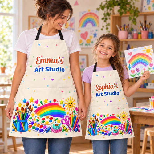 Custom Name Art Studio Gifts for Kids - Personalized Apron With Pocket