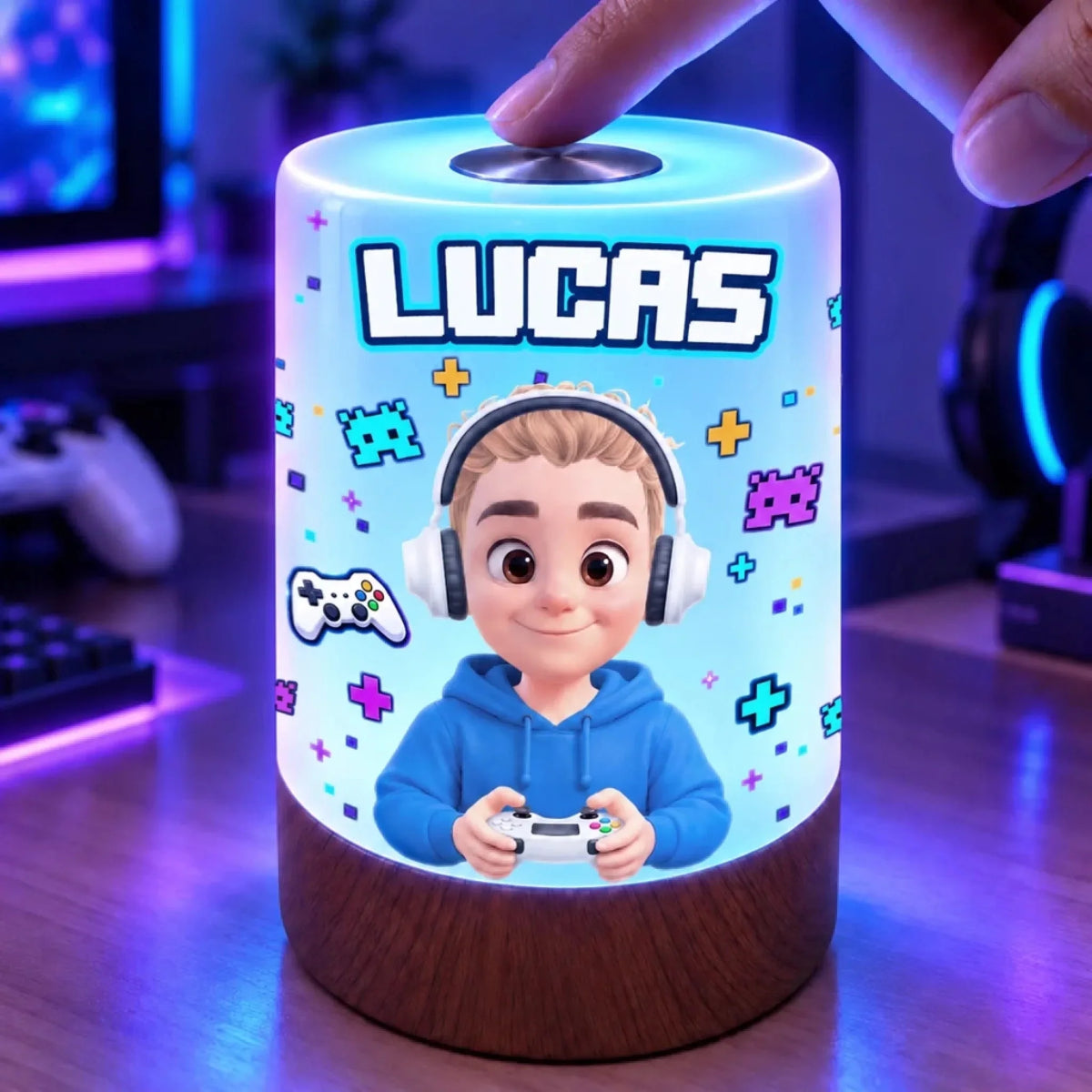Custom Name Gamer Gifts For Game Lovers - Personalized Dimmable Touch Night Light