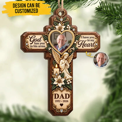 Custom Photo Memorial Dad Christmas Gifts - Personalized Wooden Ornament