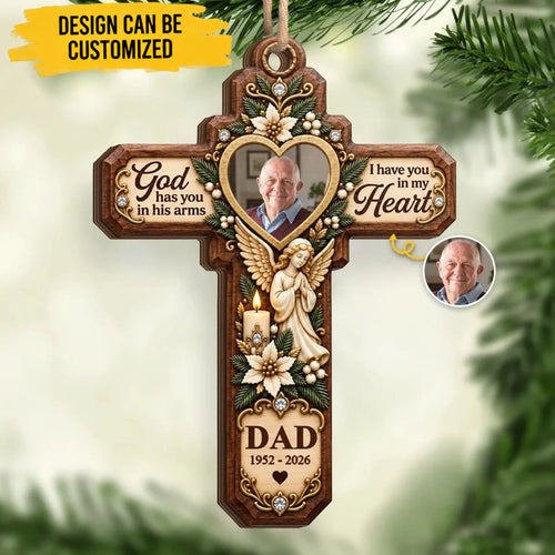 Custom Photo Memorial Dad Christmas Gifts - Personalized Wooden Ornament