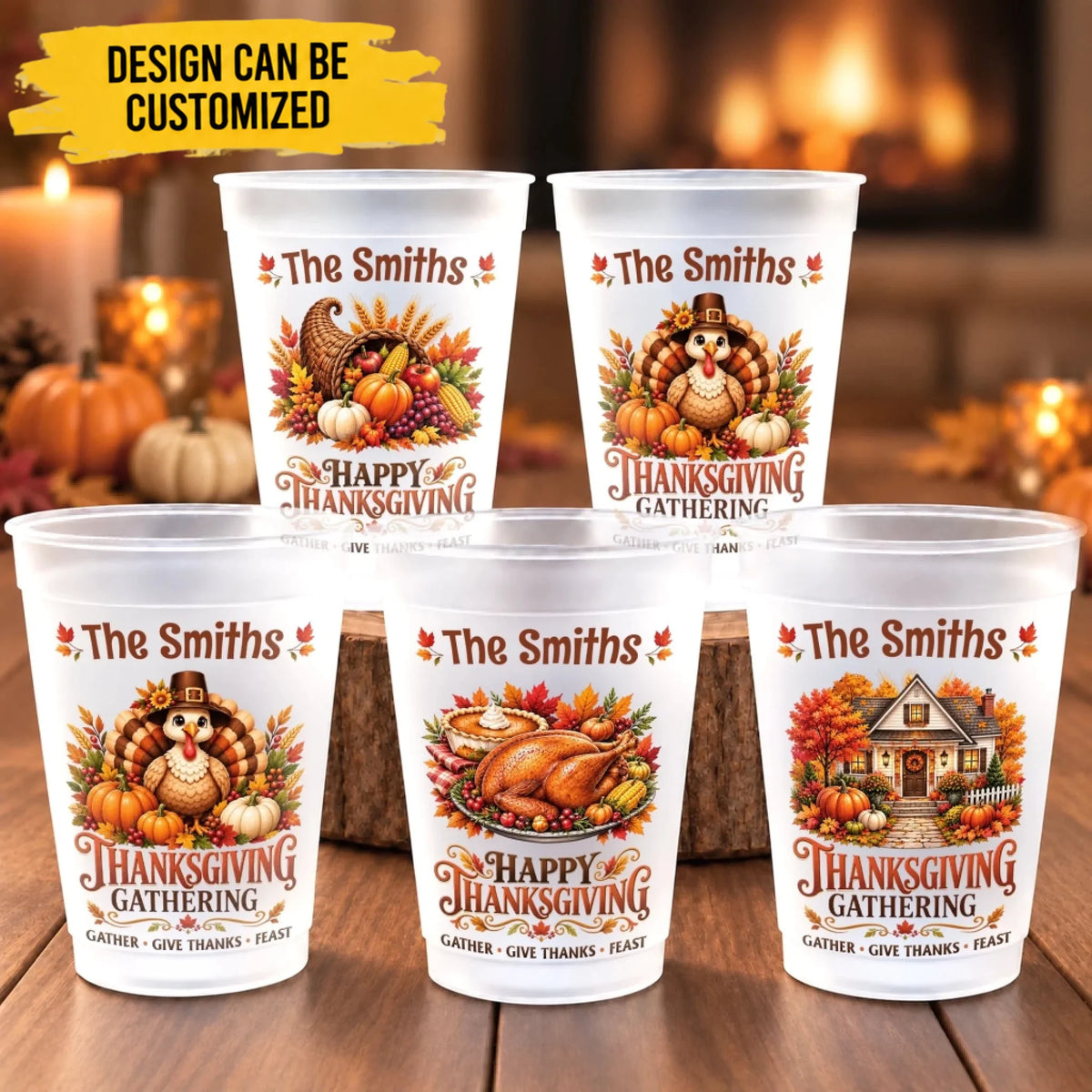 Custom Name Thanksgiving Family Gathering Gifts - Personalized Plastic Cups
