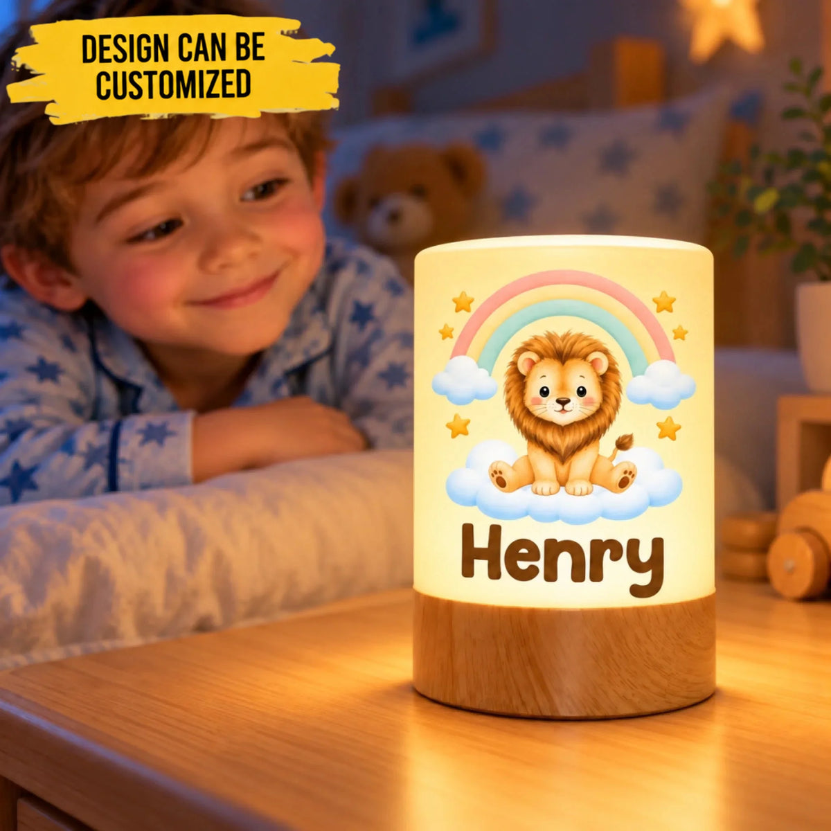 Custom Name Lion Rainbow Baby Shower Decor Gifts For Kids - Personalized Dimmable Touch Night Light