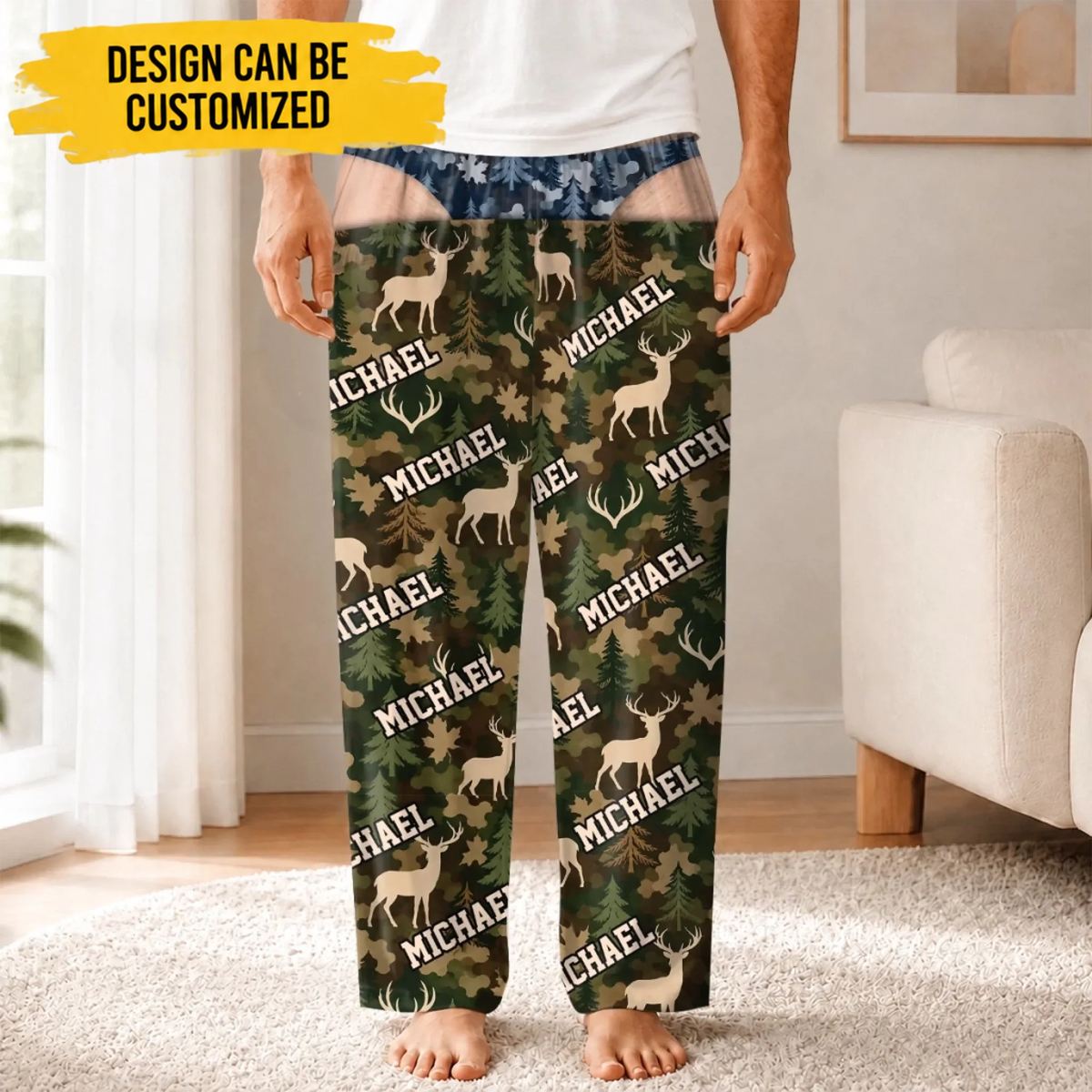 Custom Name Deer Camo Gifts for Men - Personalized Pajama Pants