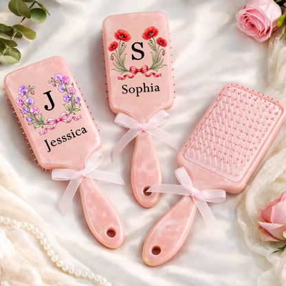 Custom Floral Wreath Monogram Gifts for Her - Personalized Paddle Hair Brush