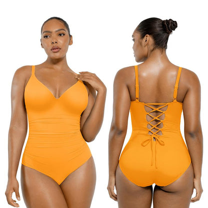 Women's Smart Sculpt Shaping Swimsuit U-Ring Cut Out Slimming Swimwear One Piece Tummy Tucking Bathing Suit