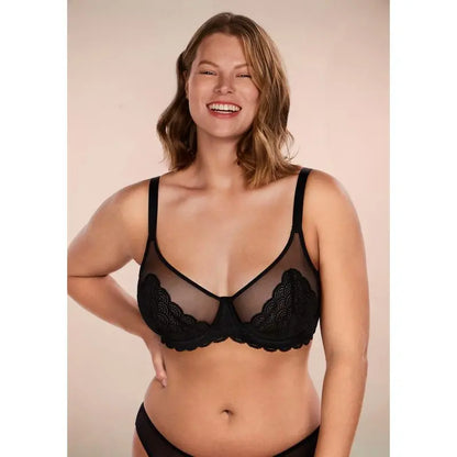 Mermaid Scales Lace Unlined Full Coverage Plus Size Underwire Minimizer Bra Comfortable Mesh Cup