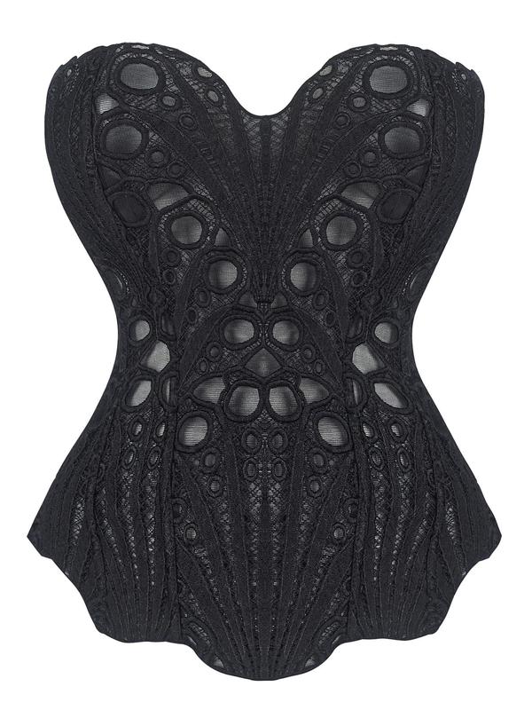 Lace Up Contrast Lace Corset Top Tummy Control Shapewear