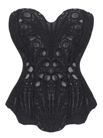 Lace Up Contrast Lace Corset Top Tummy Control Shapewear