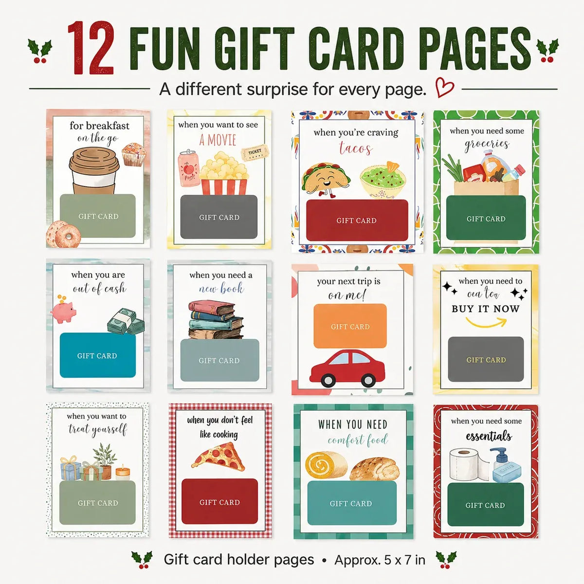 Christmas Gift Card Book – 12 Themed Pages for Cash & Gift Cards