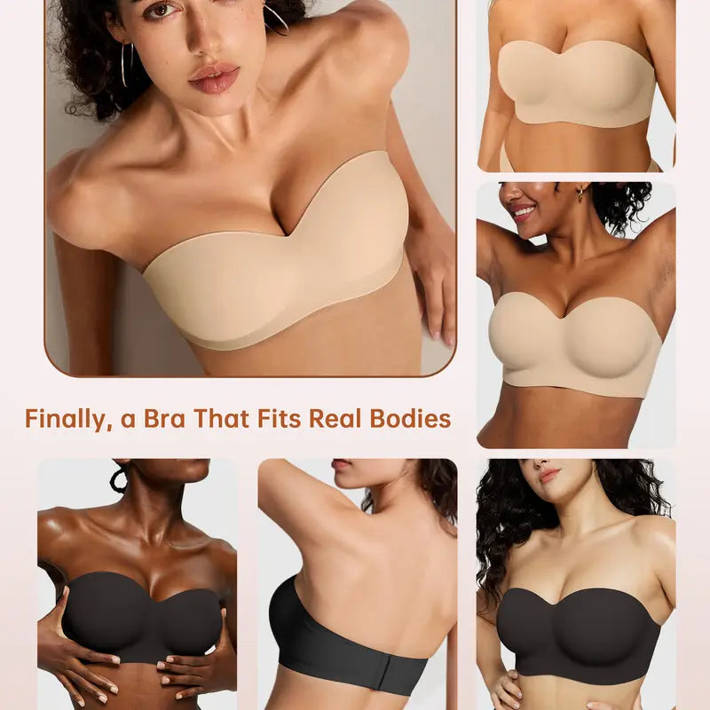 Womens Strapless Bras Wireless Non-Slip Tube Top Push Up Bralette Seamless Padded Bandeau Bra Everyday Convertible Bra