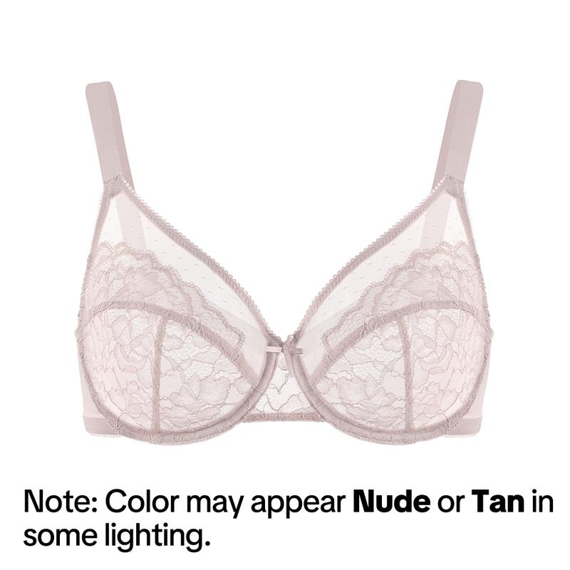 Enchante Floral Lace Plus Size Underwire Unlined Unpadded Minimizer Full Coverage Bra Women's Wear Comfortable Breathable Mesh Cup