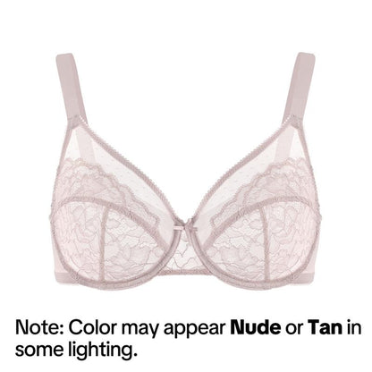 Enchante Floral Lace Plus Size Underwire Unlined Unpadded Minimizer Full Coverage Bra Women's Wear Comfortable Breathable Mesh Cup