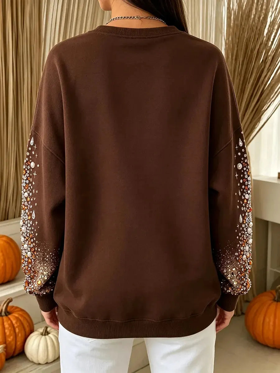 Vintage Autumn Halloween Ghost Pumpkin Art Print Crewneck Sweatshirt