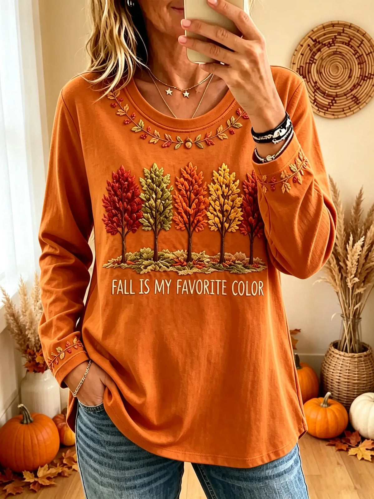 Women's Autumn Trees Graphic Long-Sleeve Top