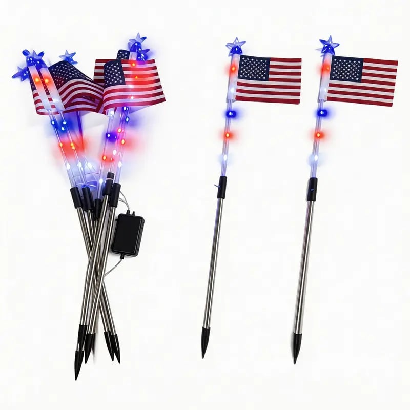 🔥LAST DAY 49% OFF🔥 8 Solar American Flag Pathway Lights Red White & Blue | 4th of July Yard Decor