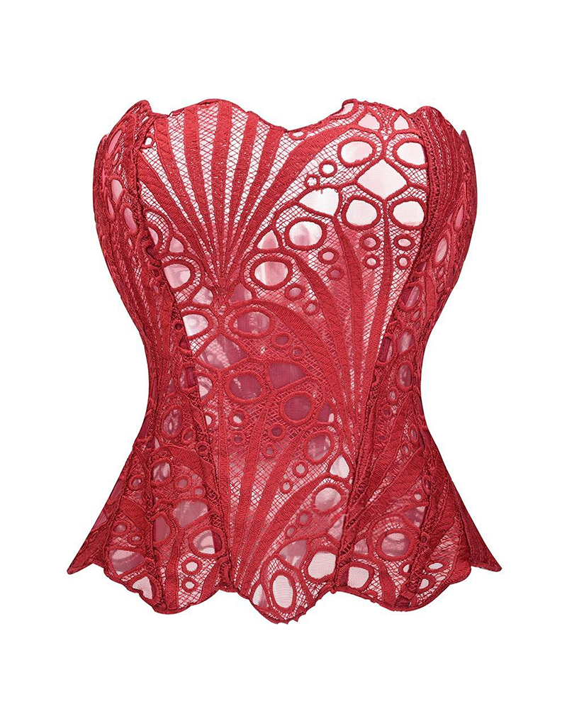 Lace Up Contrast Lace Corset Top Tummy Control Shapewear