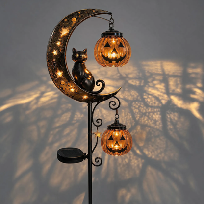 Halloween Garden Stake Light with Black Cat & Pumpkin