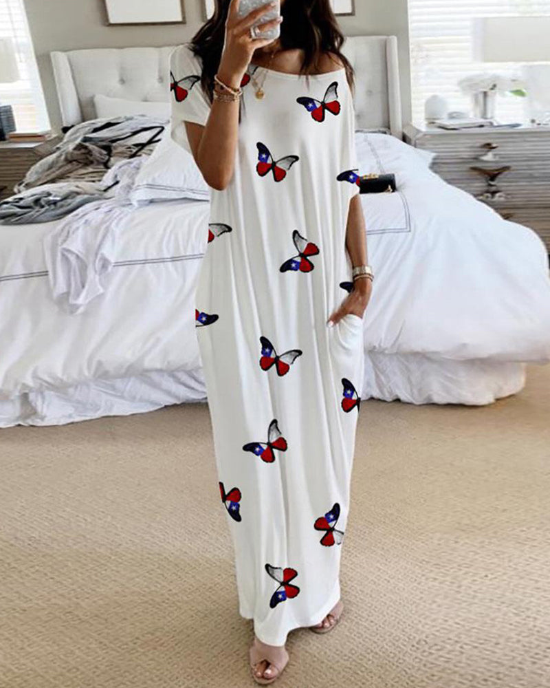 Off-Shoulder Batwing Sleeve Maxi Dress