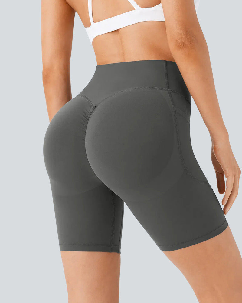 High Waisted Butt Lifting Tummy Control Side Pocket Shaping Training Shorts 7"