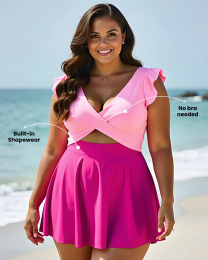 Women's One Piece Tummy Control Swimsuit Ruffle Cutout Swimdress