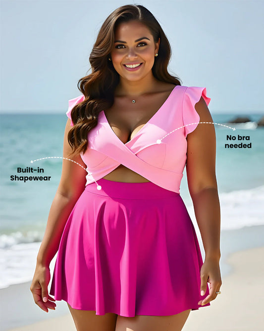 Women's One Piece Tummy Control Swimsuit Ruffle Cutout Swimdress