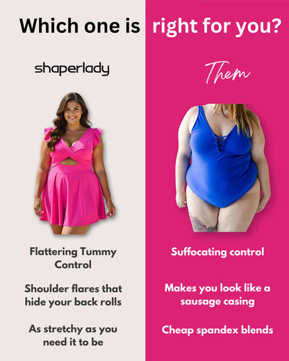 Women's One Piece Tummy Control Swimsuit Ruffle Cutout Swimdress