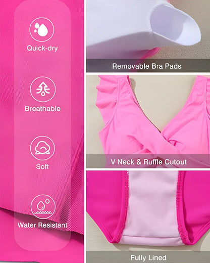 Women's One Piece Tummy Control Swimsuit Ruffle Cutout Swimdress