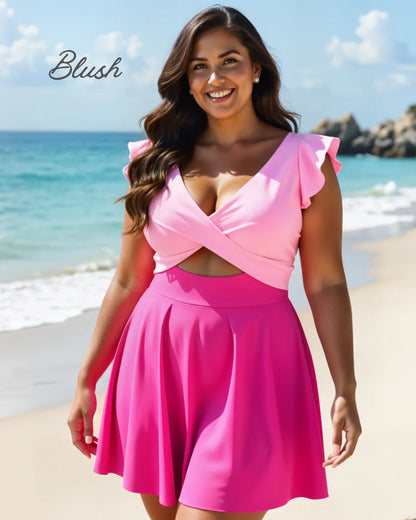 Women's One Piece Tummy Control Swimsuit Ruffle Cutout Swimdress