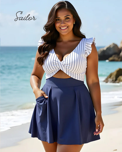 Women's One Piece Tummy Control Swimsuit Ruffle Cutout Swimdress