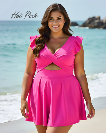 Women's One Piece Tummy Control Swimsuit Ruffle Cutout Swimdress