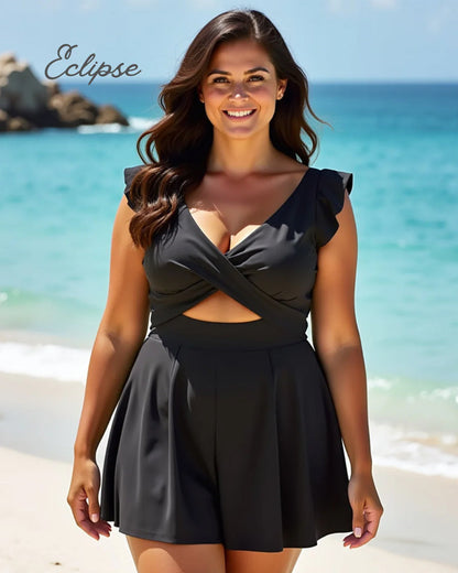 Women's One Piece Tummy Control Swimsuit Ruffle Cutout Swimdress