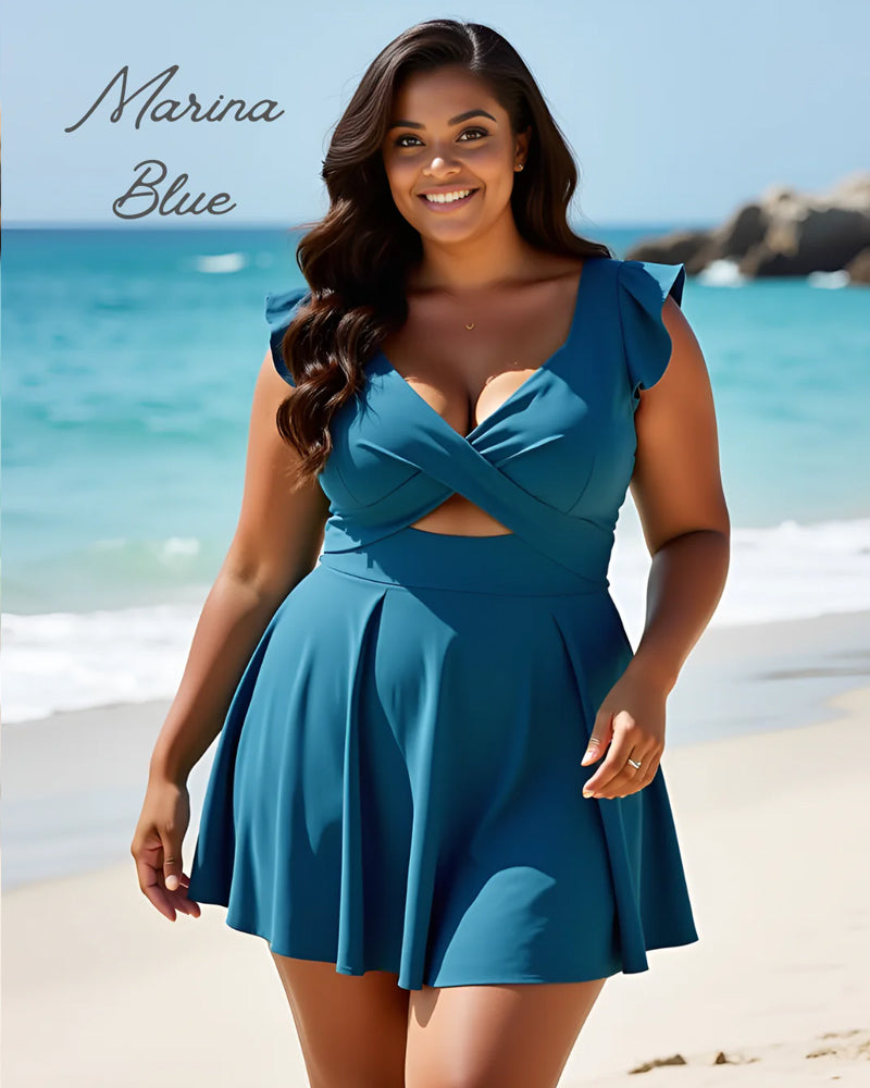 Women's One Piece Tummy Control Swimsuit Ruffle Cutout Swimdress