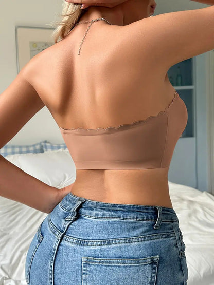 Wavy Trim Seamless Tube Top Bralette