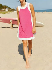 Two Piece Sets Color Block Crewneck Sleeveless Pullover Tops Matching Shorts With Pockets