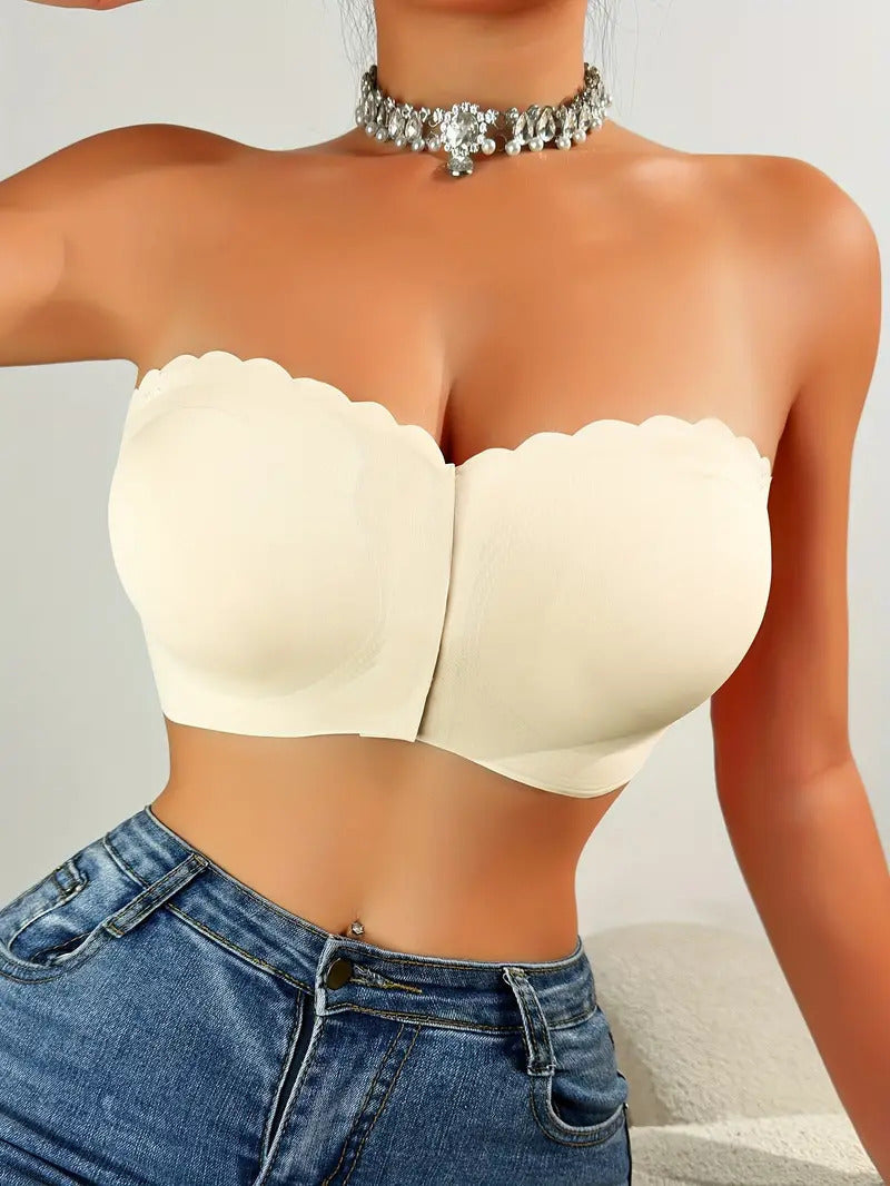 Wavy Trim Seamless Tube Top Bralette