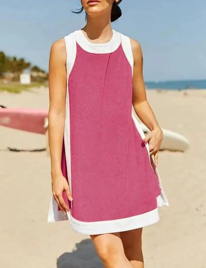 Two Piece Sets Color Block Crewneck Sleeveless Pullover Tops Matching Shorts With Pockets