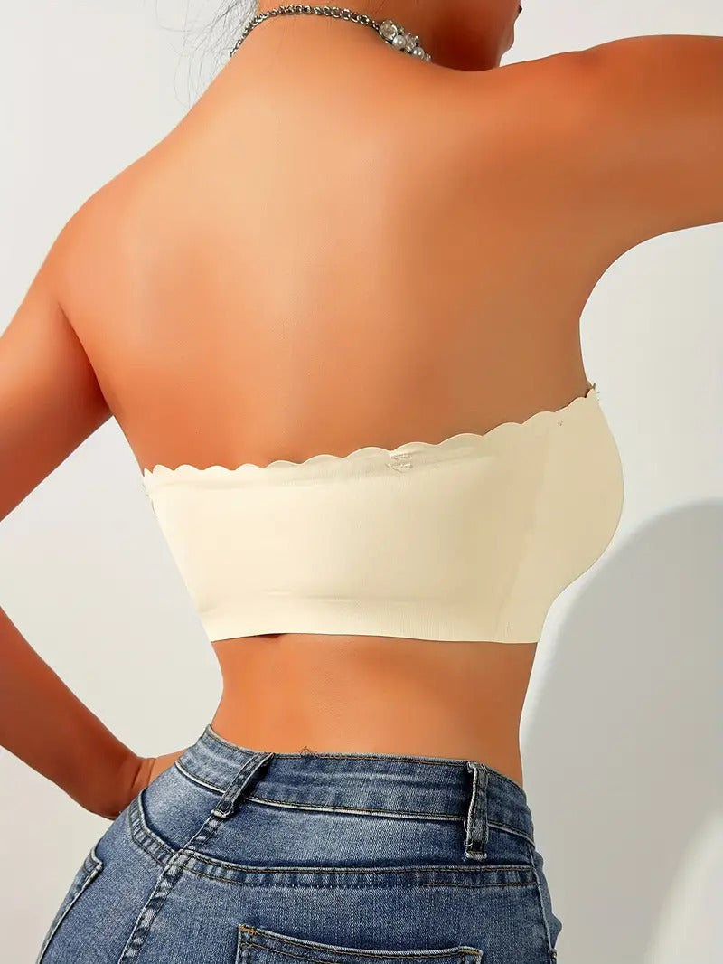 Wavy Trim Seamless Tube Top Bralette
