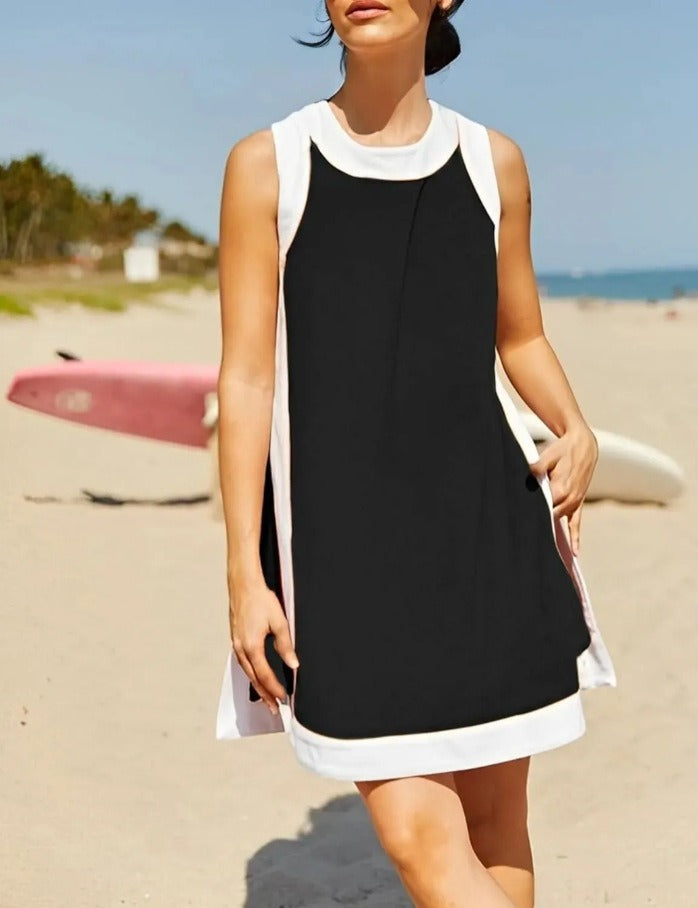 Two Piece Sets Color Block Crewneck Sleeveless Pullover Tops Matching Shorts With Pockets