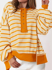 Womens Fall 2025 Striped Oversized Sweatshirt Long Sleeve Button Up Henley Neck Waffle Knit Pullover Tunic Tops