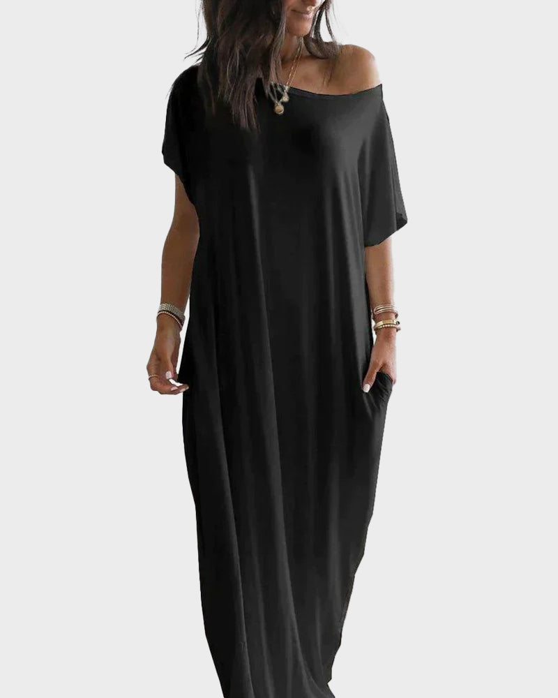 Off-Shoulder Batwing Sleeve Maxi Dress