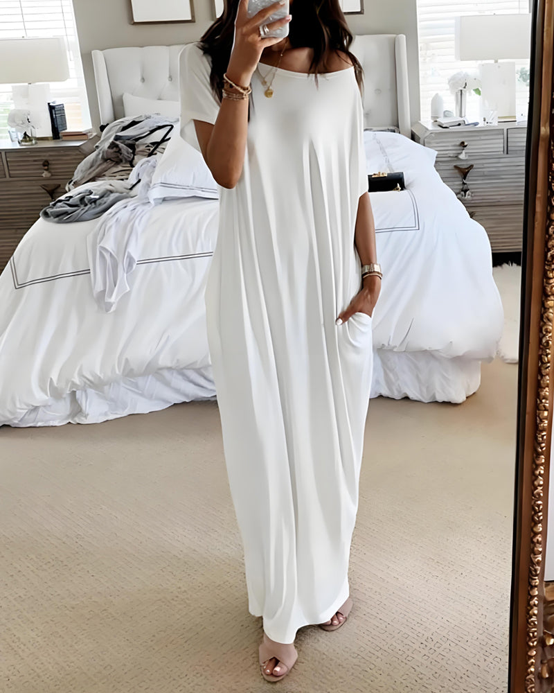 Off-Shoulder Batwing Sleeve Maxi Dress