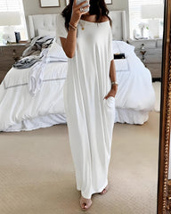 Off-Shoulder Batwing Sleeve Maxi Dress