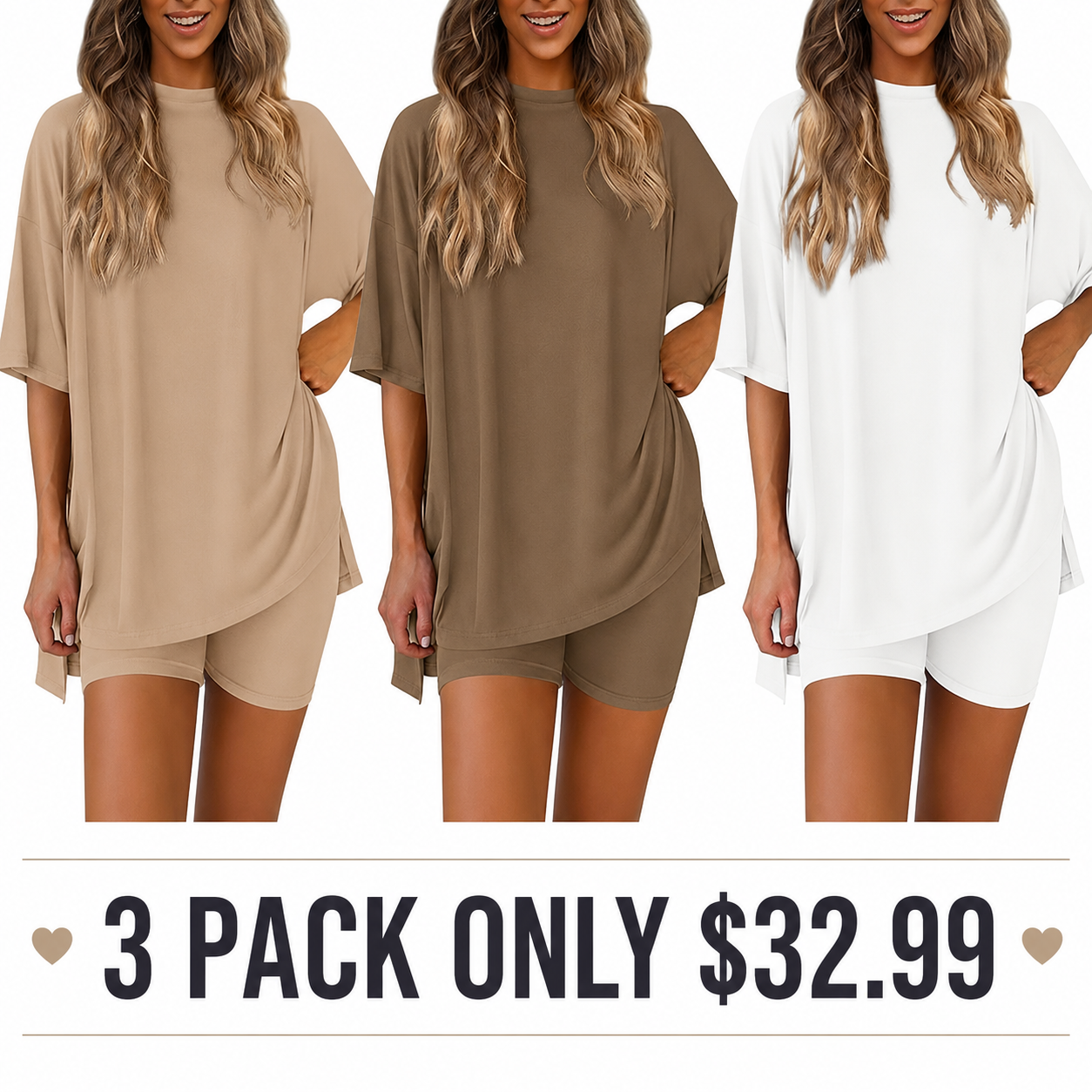 🔥Women's Two Piece Lounge Set Summer Casual Oversized Shirts Biker Shorts