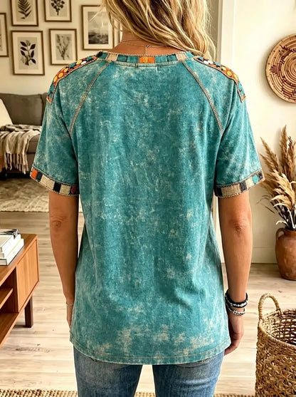 Women's Patchwork Stacked Pumpkin Graphic T-Shirt