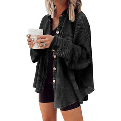 Women's Loose Fit Batwing Sleeve Waffle Knit Jacke